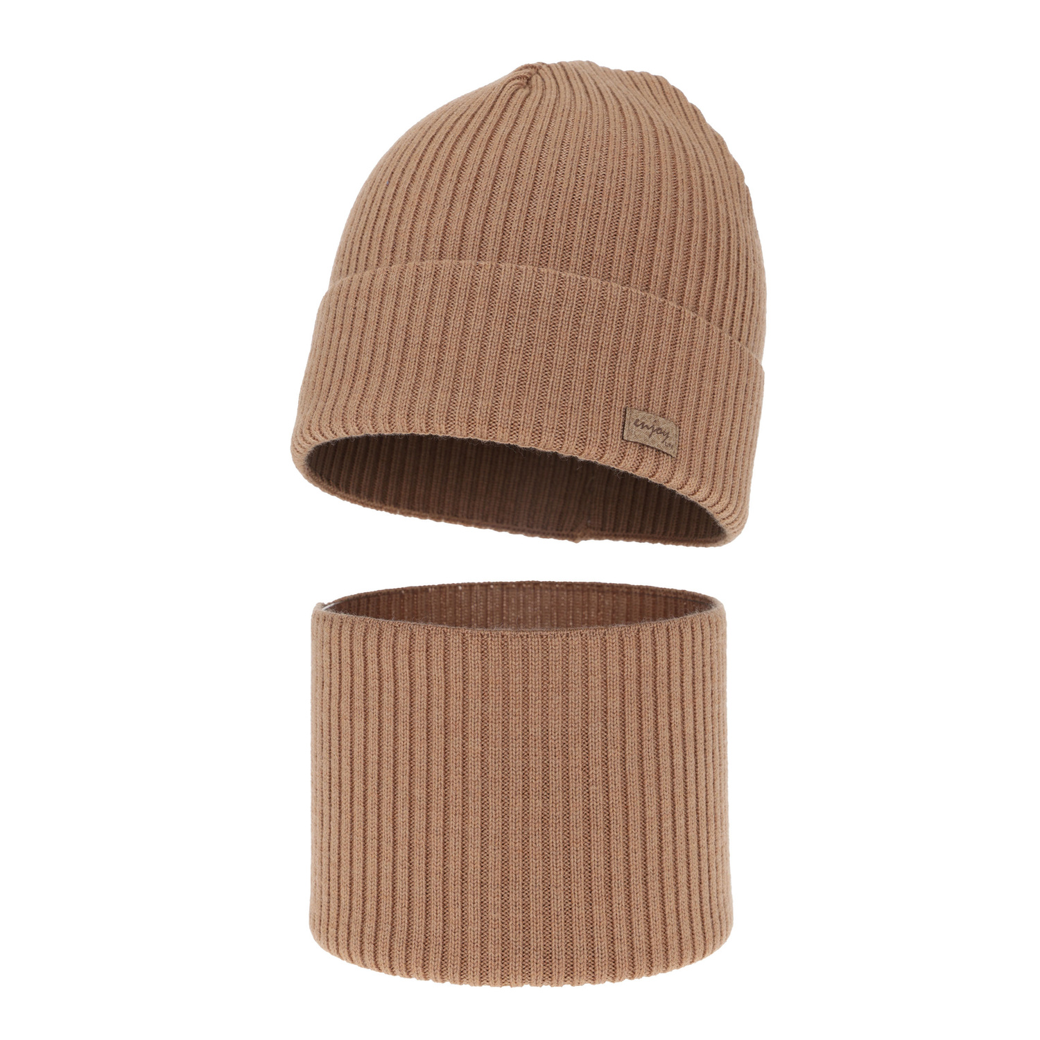 Pojke höst/vår set: mössa och tubhalsduk, camel, 100% Merino Ull, Intro