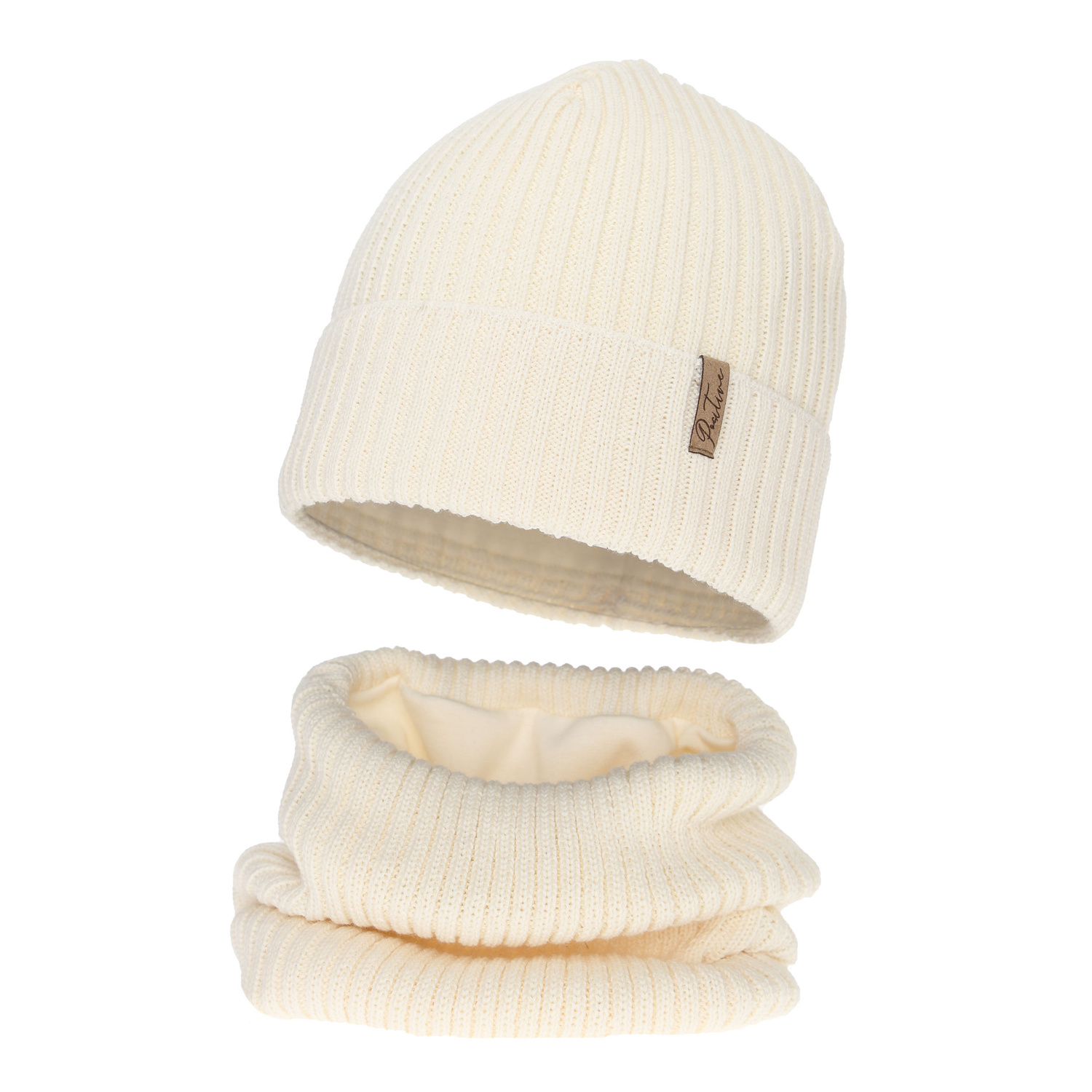 Flicka vinter set (mössa och tubhalsduk), kremfärgad, med merinull, Odette