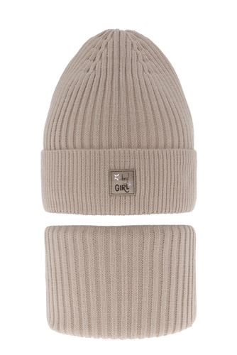 Flicka vinter set: mössa och tubhalsduk, beige, Georgina