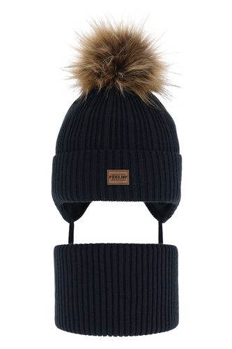 Pojke vinter set: mössa och halsduk, granatowy, med pompom, Eger