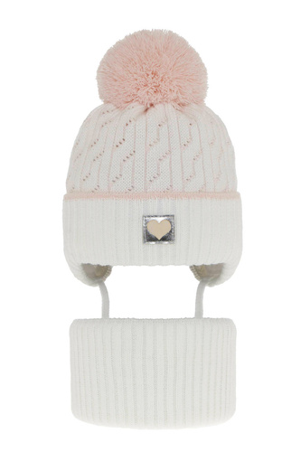 Flicka vinter set: mössa och tubhalsduk, vit, med pompom, Natka