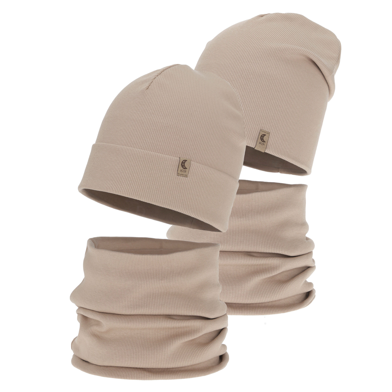 Flicka höst/vår set: mössa och tubhalsduk, bomull, beige, Bravura