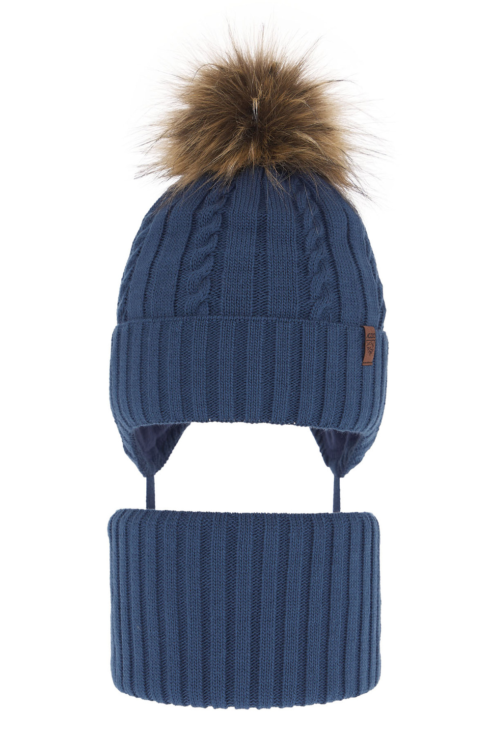 Pojke vinter set: mössa och tubhalsduk, blå, med pompom, Peter