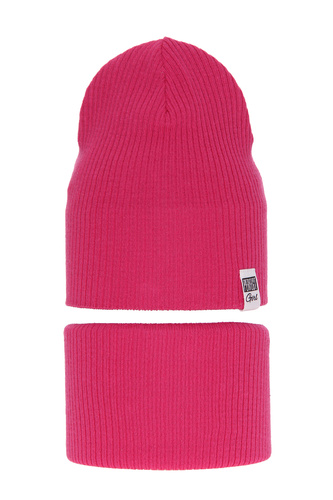 Flicka höst/vår set: mössa och halsduk, rosa, med bomull, Farinka