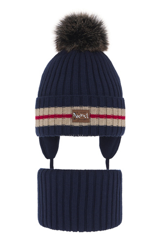 Pojke vinter set: mössa och halsduk, granat, med pompom, Echo