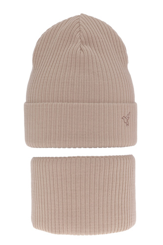Flicka vinter set: mössa och tubhalsduk, beige, Rosetta