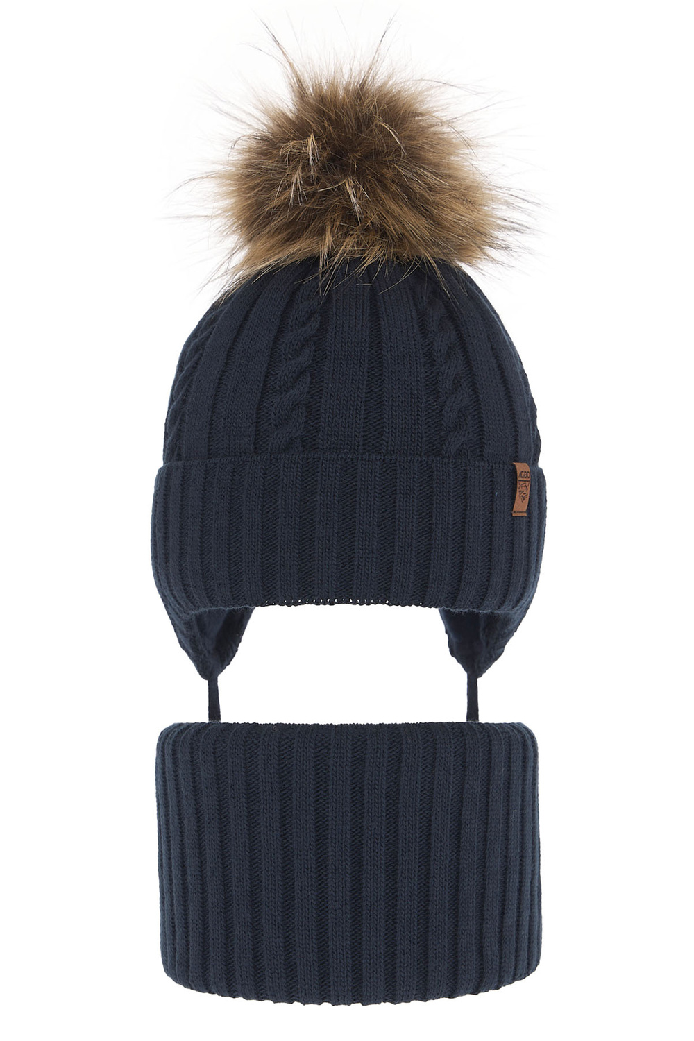 Pojke vinter set: mössa och tubhalsduk, blå, med pompom, Peter