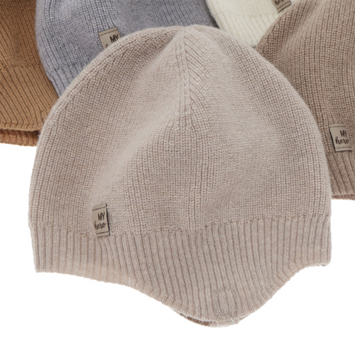 Pojke höst/vår mössa, blå, med merinull och kashmir, med knytband, Tono