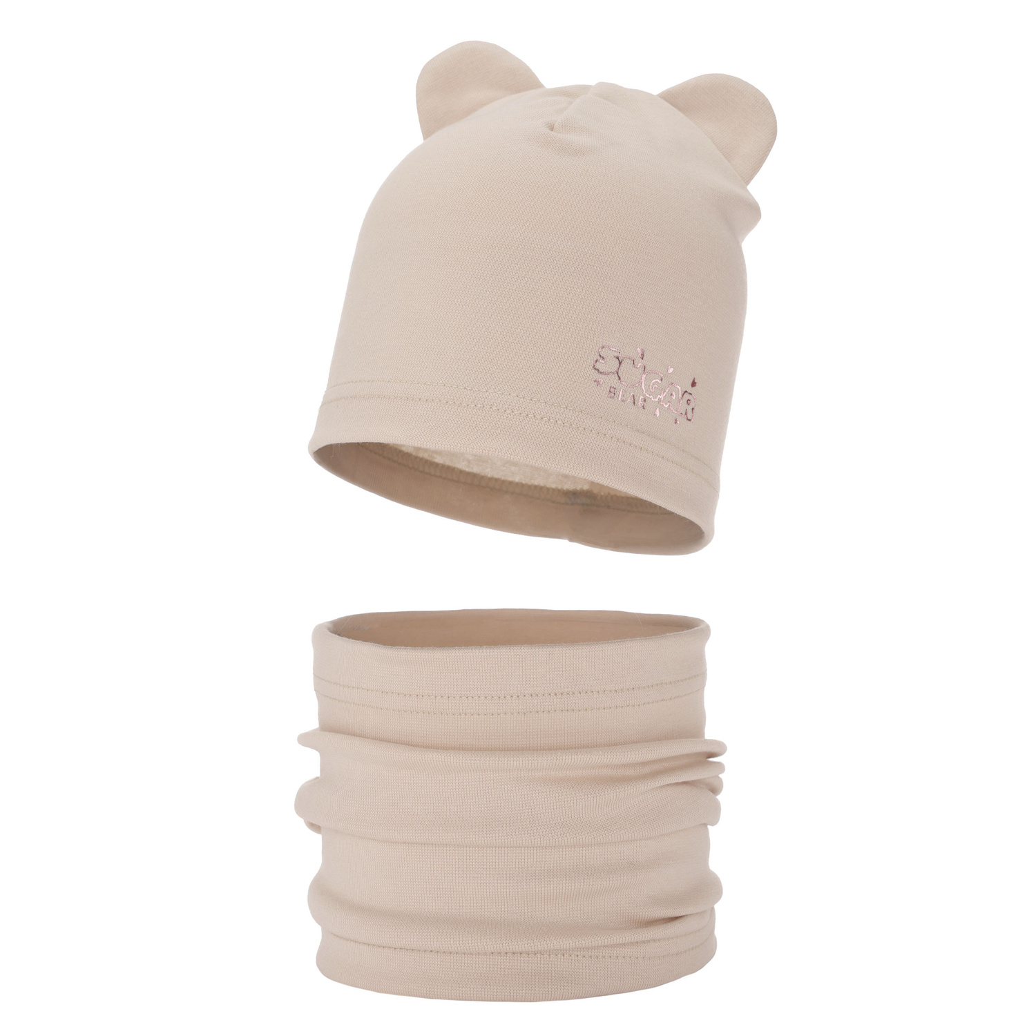 Flicka höst/vår set: mössa och tubhalsduk, beige, fodrad med bomull, Cyntia