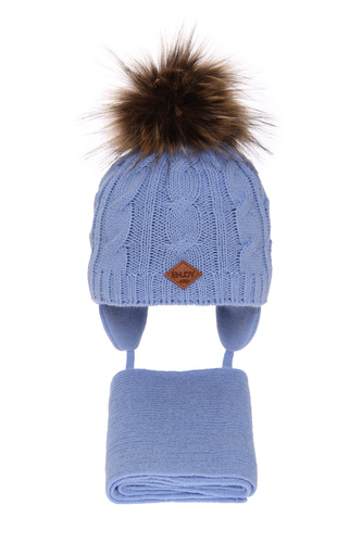 Pojke vinter set: mössa och halsduk, blå, med pompom, Minor