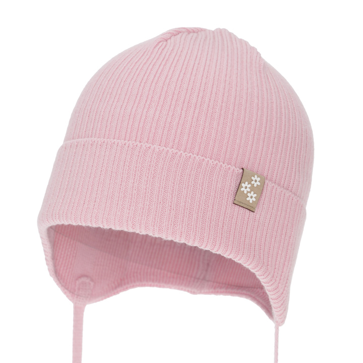 Flicka höst/vår mössa, rosa, bomull, med knytband, Lunara