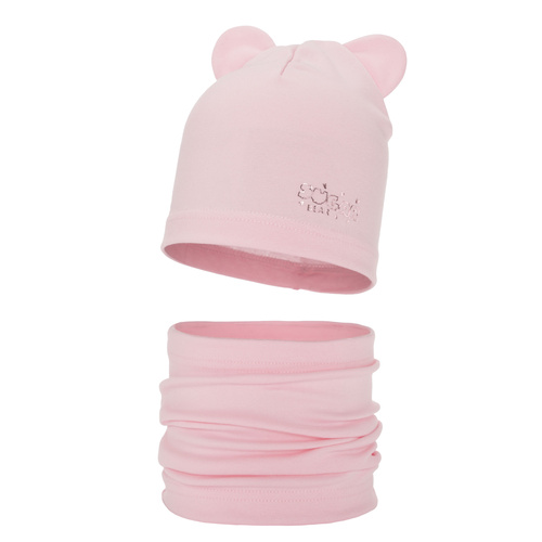 Flicka höst/vår set: mössa och halsduk, rosa, bomull, Cyntia