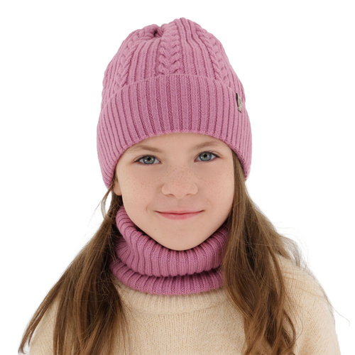 Flicka vinter set: mössa och tubhalsduk, lila, 100% Merino Ull, Jenny