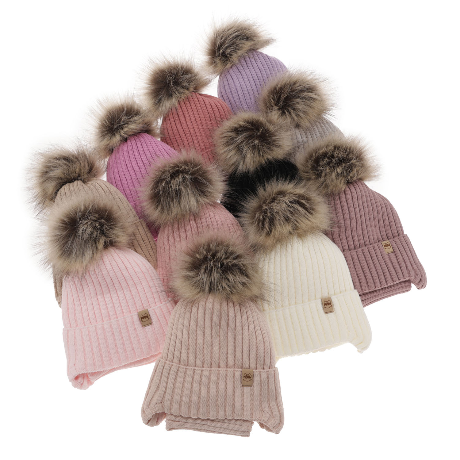 Flicka vinter set: mössa och halsduk, kremowy, med pompom, Louisa