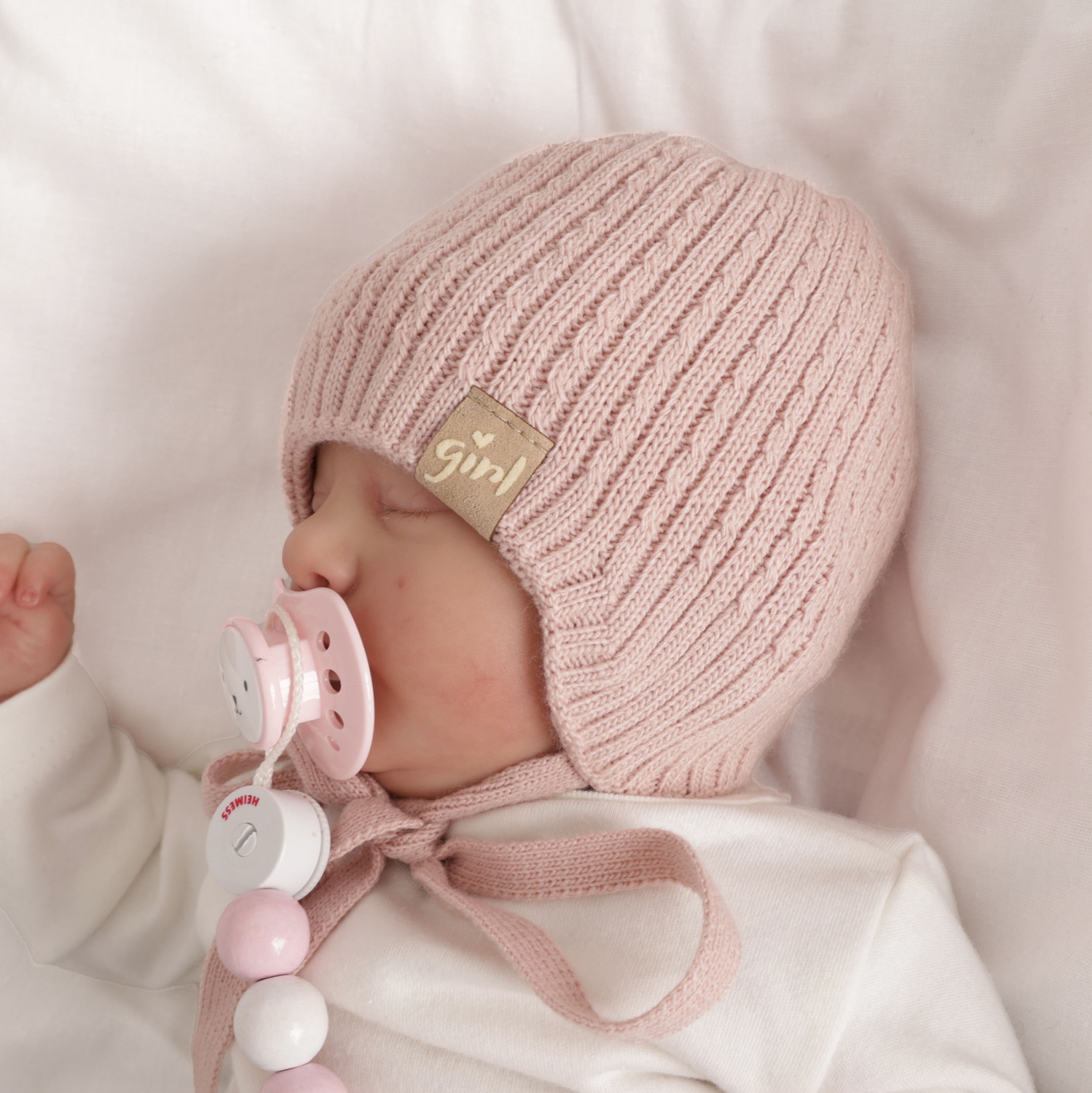 Flicka höst/vår mössa, rosa, med knytband, Cheri