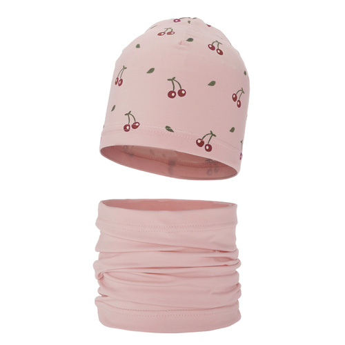Flicka höst/vår set: mössa och tubhalsduk, rosa, i bomull, Cerise