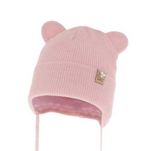 Flicka höst/vår mössa, rosa, med knytband, Noemi