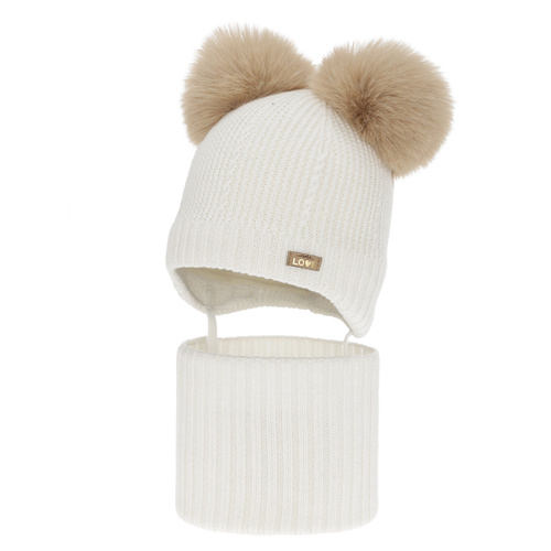 Flicka mössa och tubscarf, vinter set, vit, 100% merinull, fodrad med ullfleece, Lumia