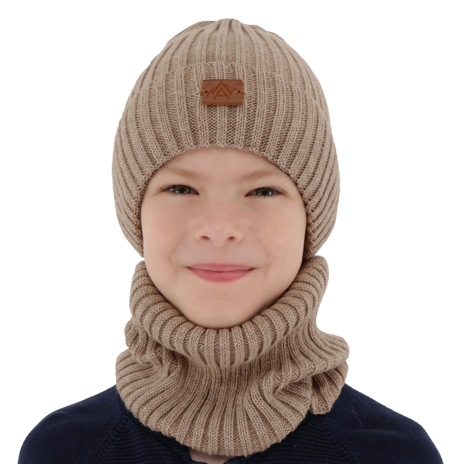 Pojke vinter set: mössa och tubhalsduk, beige, Fargo