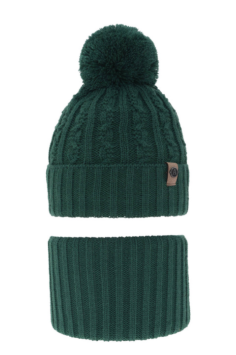 Pojke vinter set: mössa och tubhalsduk, grön, med pompom, Almond