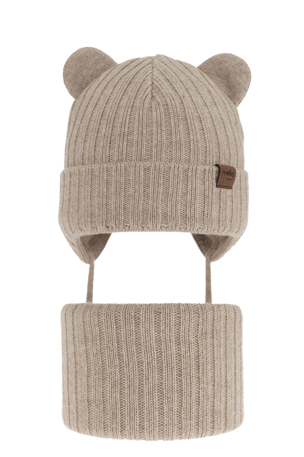 Pojke vinter set: mössa och halsduk, beige, med knytband, Ferven