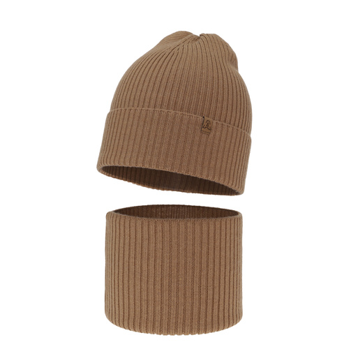 Pojke höst/vår set: mössa och halsduk, camel, 100% Merino Ull, Lemas