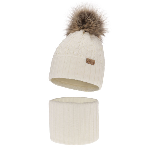 Flicka vinter set: mössa och halsduk, krem, med pompom, Tanzania