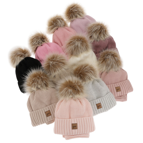 Flicka vinter set: mössa och tubhalsduk, grå, med pompom, Juliette