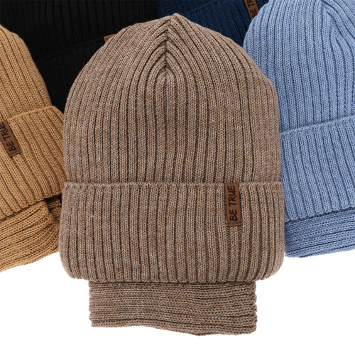 Pojke vinter set (mössa och tubhalsduk), brun, fodrad med fleece, med merinull, Colton