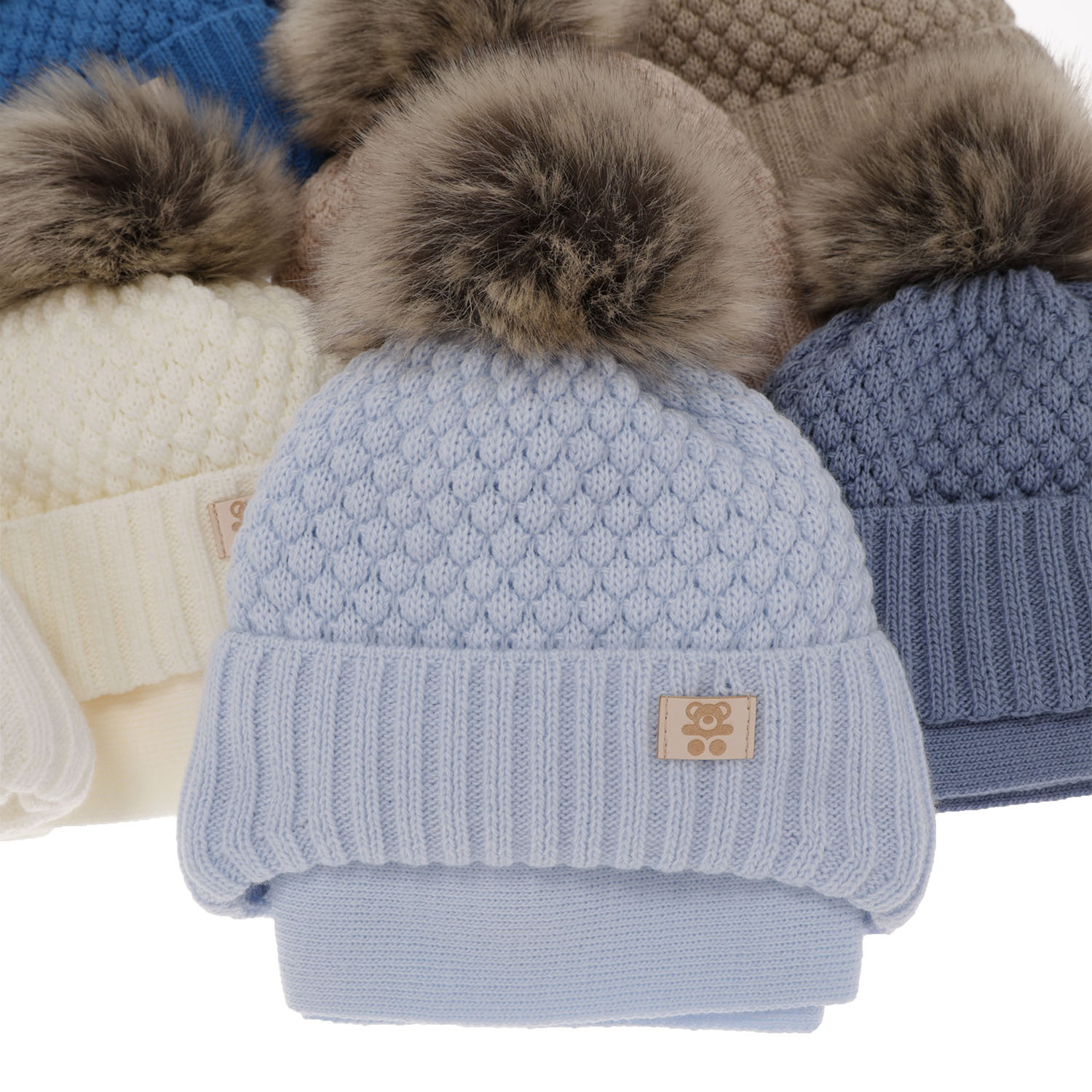 Pojke vinter set: mössa och halsduk, vit, med pompom, wiązany, Norberto