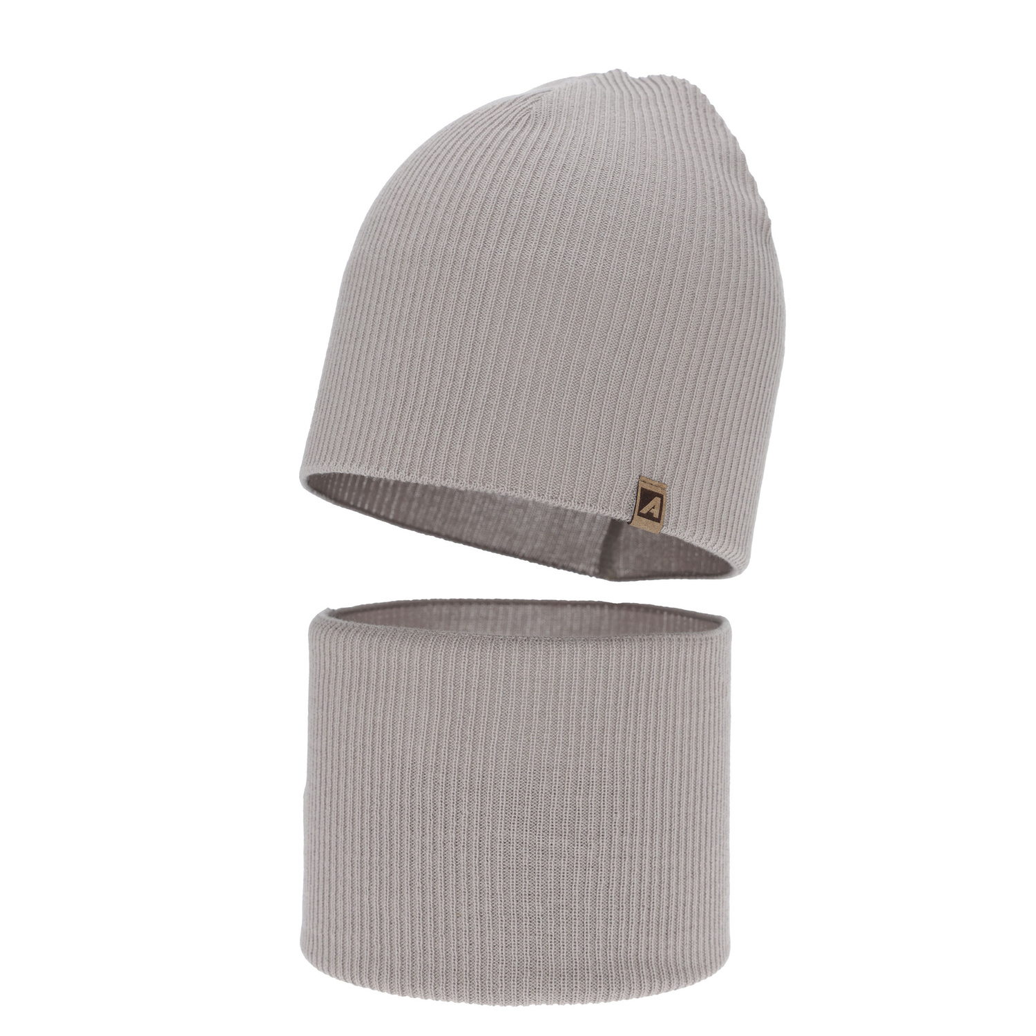 Pojke höst/vår set: mössa och tubhalsduk, beige, med bomull, Lucer