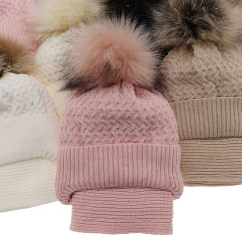Flicka vinter set: mössa och halsduk, vit, med pompom, med knytband, Zelta