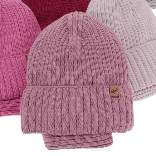 Flicka vinter set: mössa och halsduk, rosa, med merinull, Mesalia