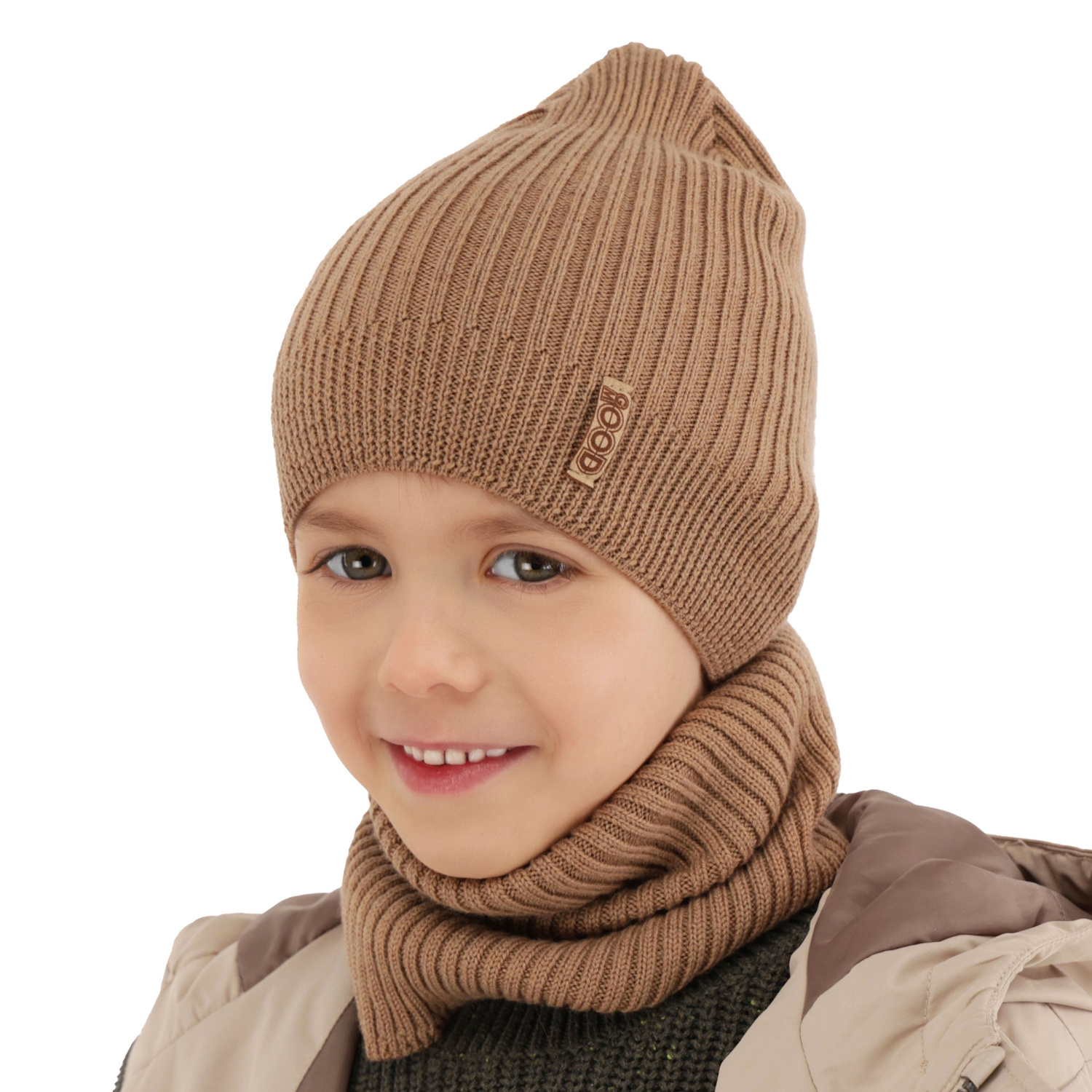 Pojke höst/vår set: mössa och tubhalsduk, grå, 100% Merino Ull, Chester