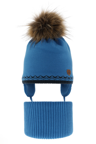 Pojke vinter set: mössa och halsduk, blå, med pompom, Elpis