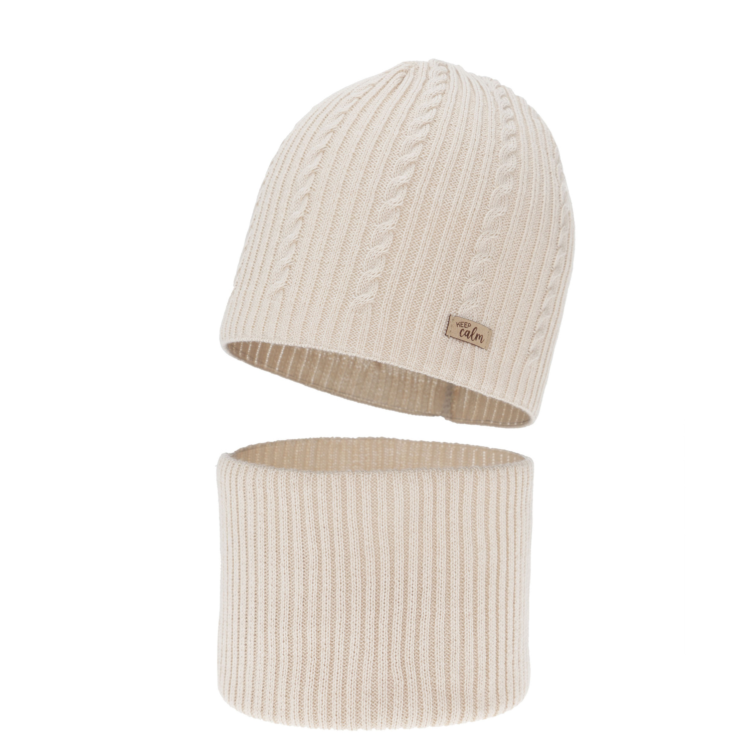 Flicka höst/vår set: mössa och tubhalsduk, med bomull, beige, Ordesa