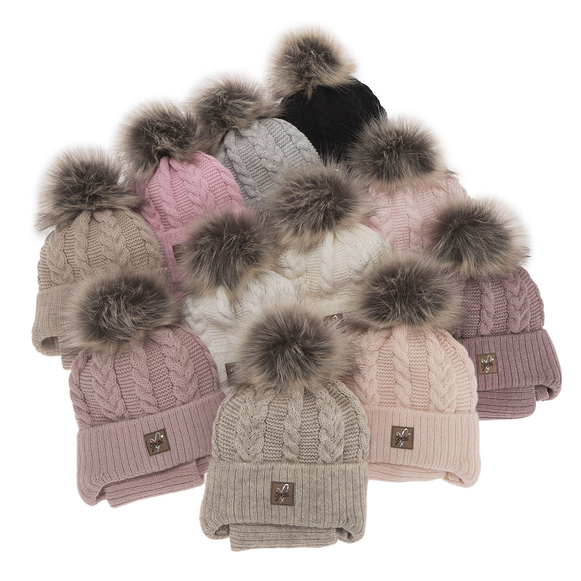Flicka vinter set: mössa och halsduk, kremowy, med pompom, Finess