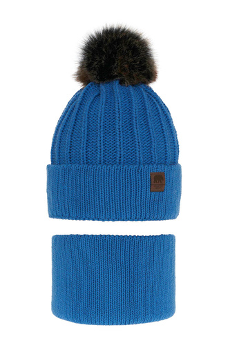 Pojke vinter set: mössa och tubhalsduk, blå, med pompom, Havier