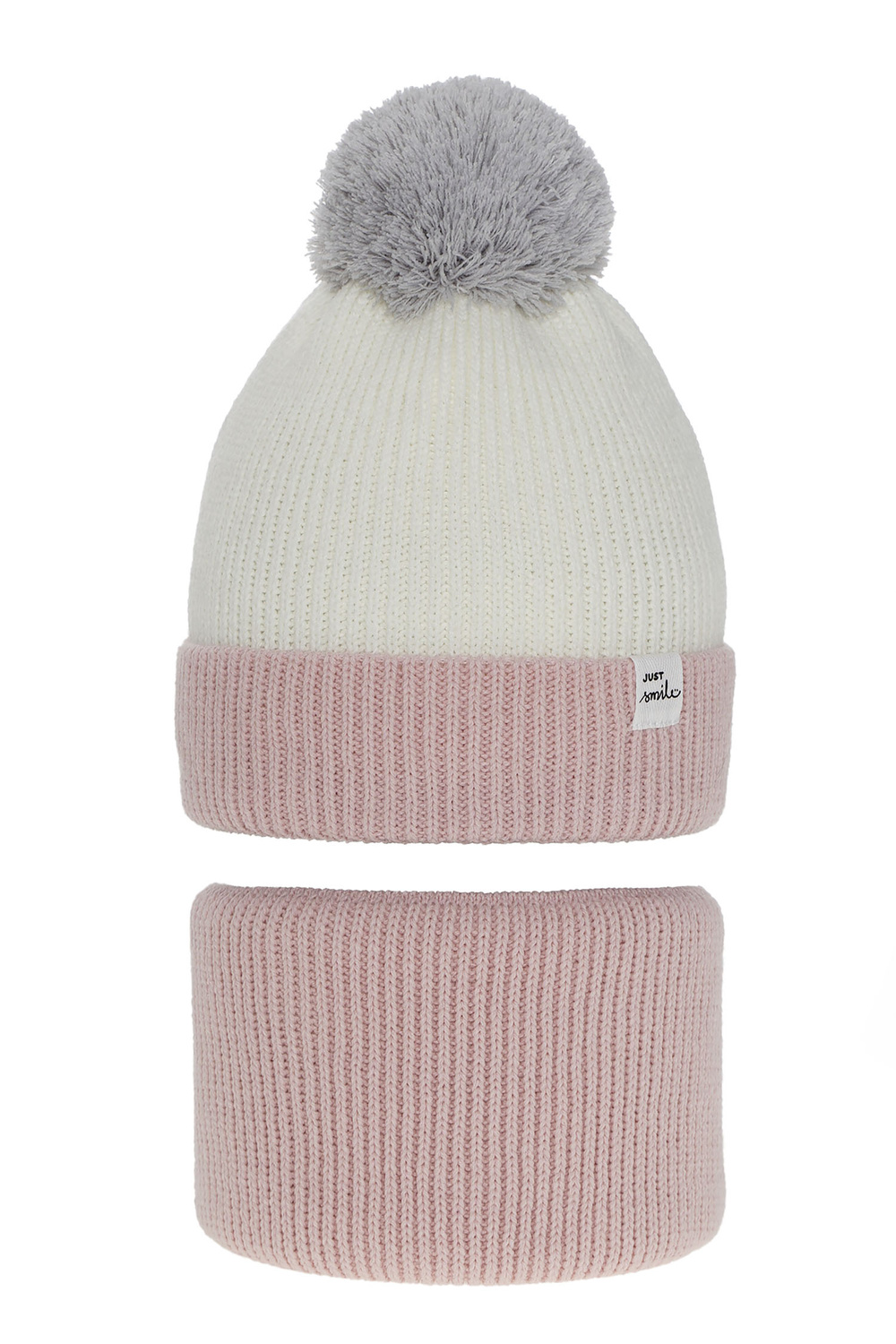 Flicka vinter set: mössa och halsduk, rosa, med pompom, Rosalin