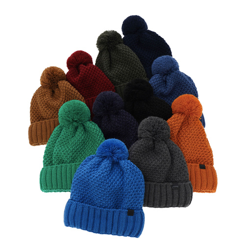 Pojke vintermössa, camel, med pompom, Polins