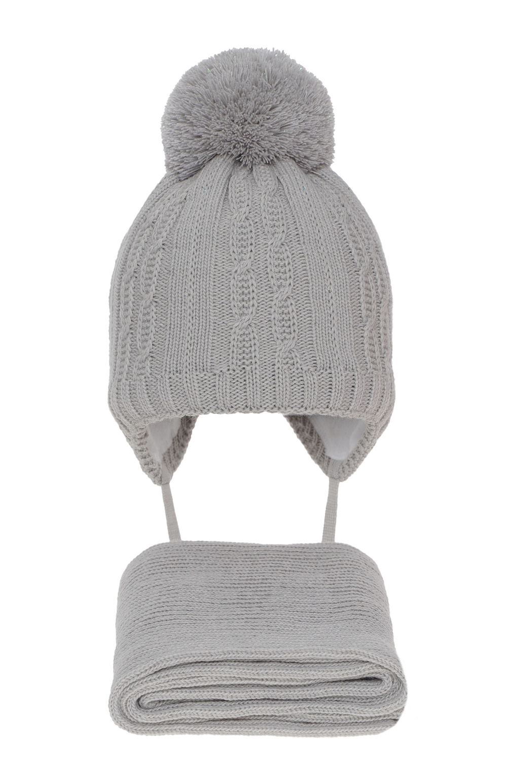 Flicka vinter set: mössa och halsduk, grå, med pompom, Candy