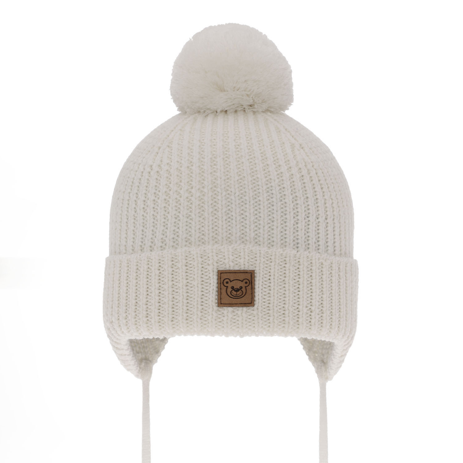 Pojke vintermössa, vit, med knytband, 100% Merino Ull, Tacco