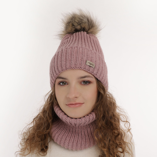Flicka vinter set: mössa och tubhalsduk, grön, med pompom, Willow