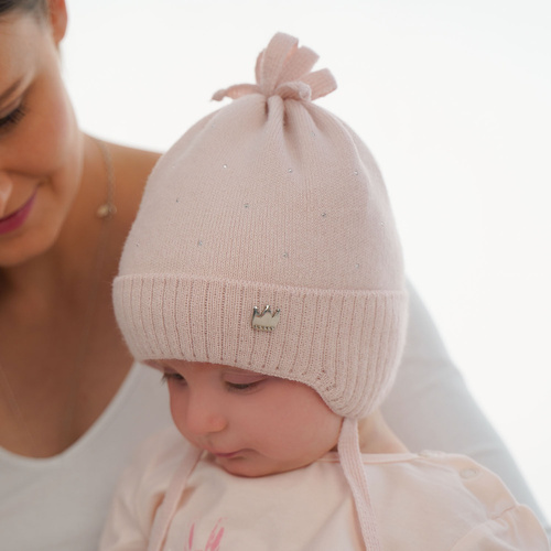 Flicka höst/vår mössa, beige, med knytband, Oliwka