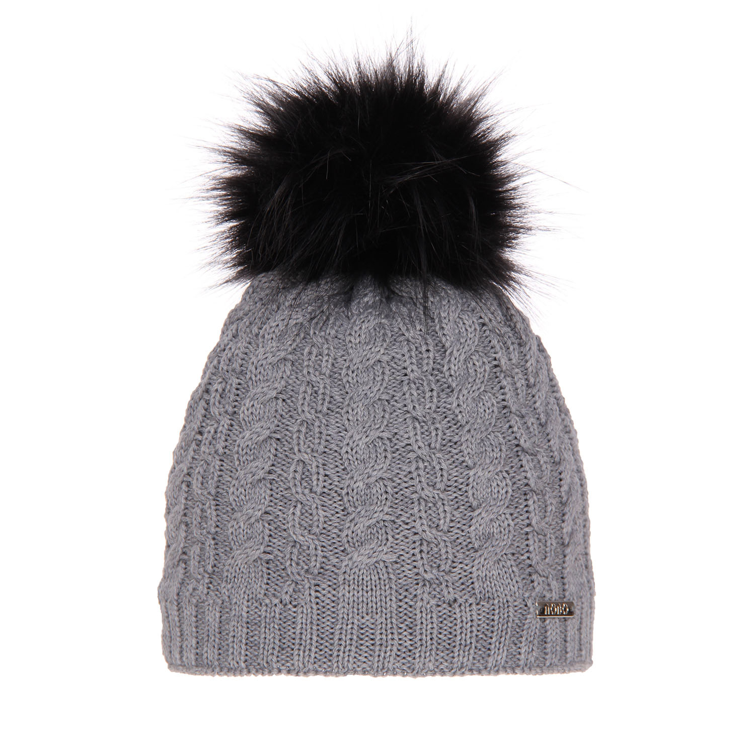 Dam vintermössa, grå, med pompom, 100% Merino Ull, Satina