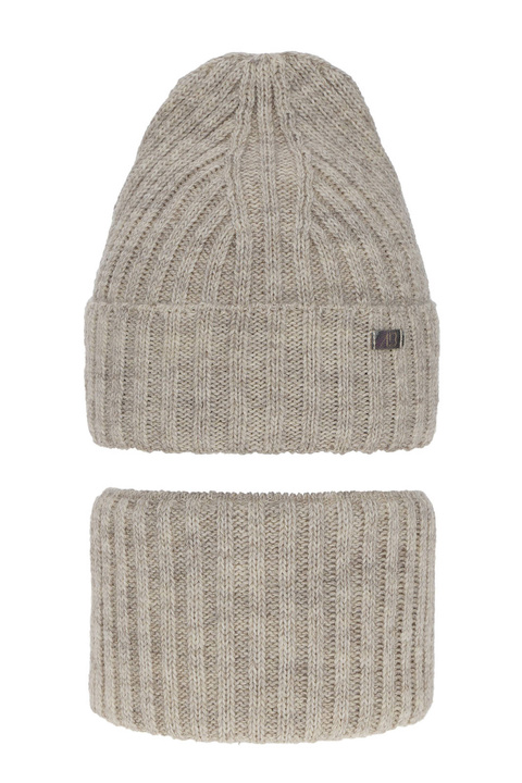 Flicka vinter set: mössa och tubhalsduk, beige, Valentine