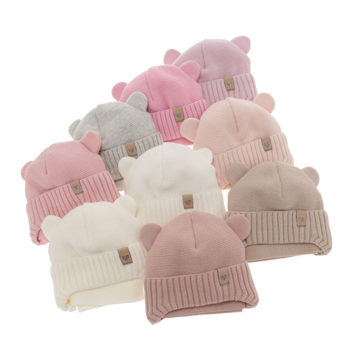 Flicka vinter set: mössa och halsduk, beige, med knytband, Alice