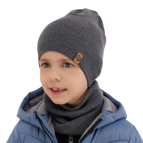 Pojke höst/vår set: mössa och halsduk, szmaragdowy, 100% Merino Ull, Richi