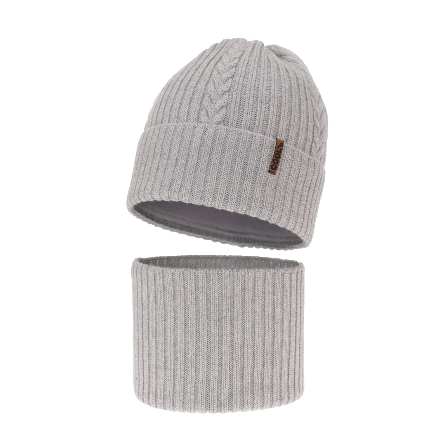 Pojke vinter set: mössa och halsduk, grå, 100% Merino Ull, Wilson