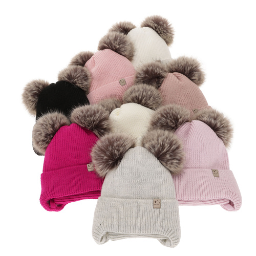 Flicka vinter set: mössa och tubhalsduk, rosa, med två pompommar, med knytband, Zori
